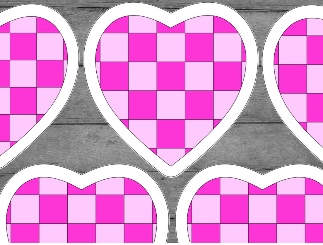 Pink Checkered Heart Vinyl Sticker