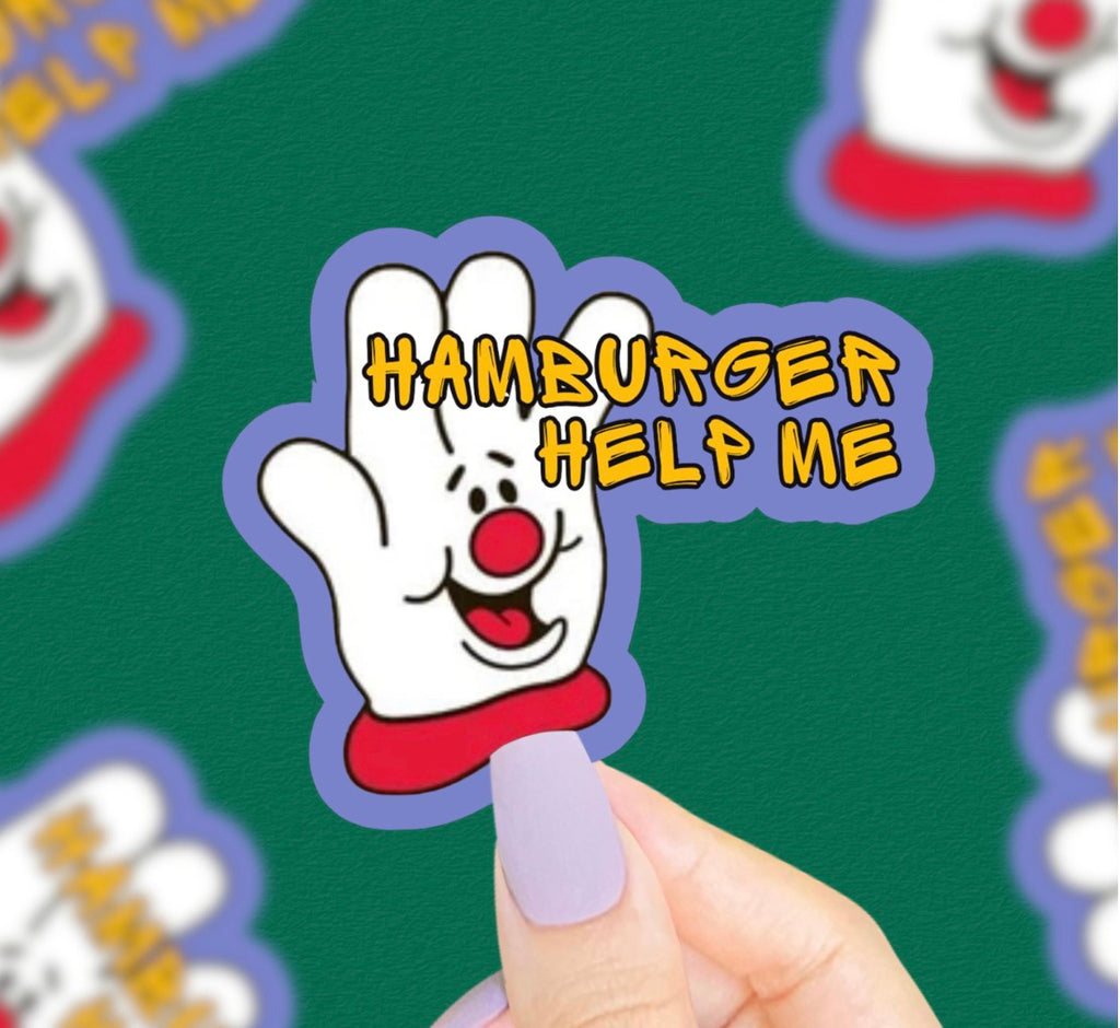 Hamburger Help Me Vinyl Sticker