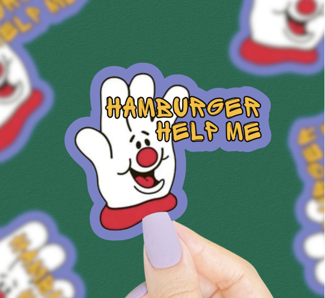 Hamburger Help Me Vinyl Sticker